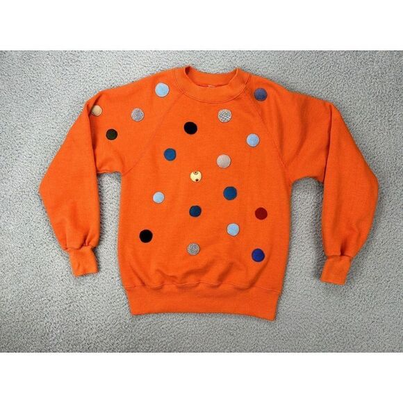 Vintage GAP Sweatshirt Womens Small Orange Polka Dot Made in USA - Picture 1 of 6